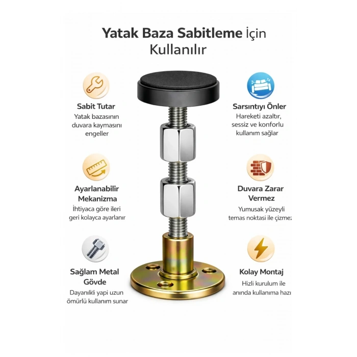 2 Adet Baza Sabitleme Vidası Ayarlanabilir Yatak Sabitleyici, Sallanma Önleyici, Duvar Destek Aparat