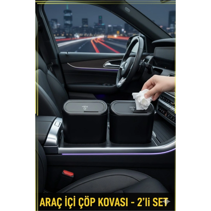 Oto Araç İçi Çöp Kovası (2’li Set) – Portatif, Taşınabilir, Kapaklı Mini Çöp Kutusu |