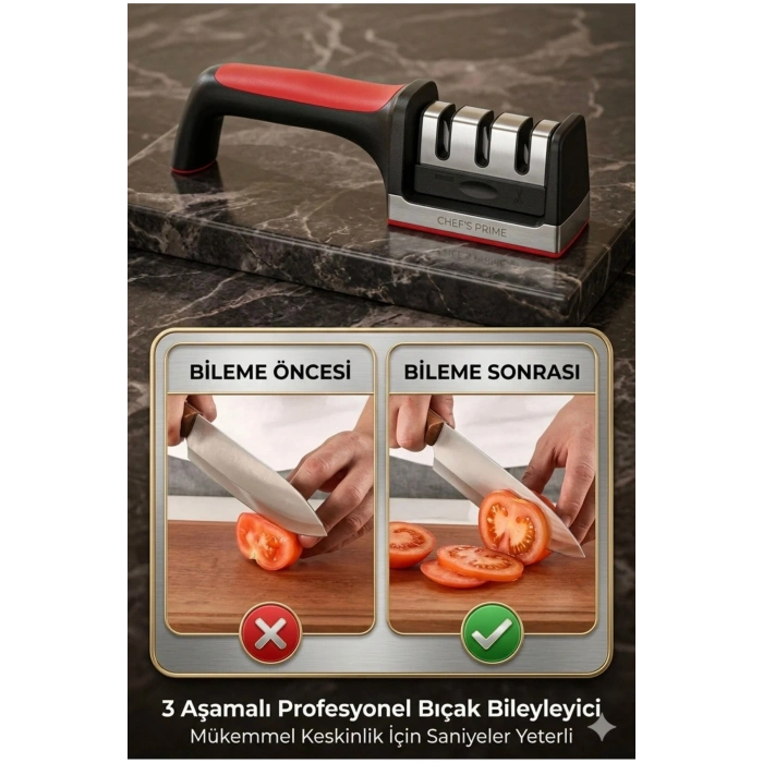 Profesyonel 3 Aşamalı Bıçak Bileyici – Kaymaz Tabanlı Ergonomik Bıçak Bileme Aparatı (Ev & Mutfak Şef Tipi)