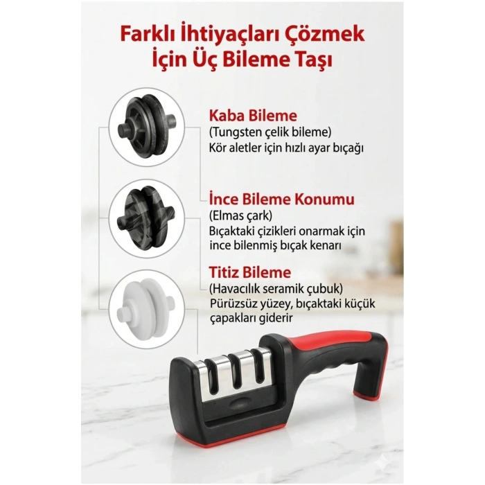 Profesyonel 3 Aşamalı Bıçak Bileyici – Kaymaz Tabanlı Ergonomik Bıçak Bileme Aparatı (Ev & Mutfak Şef Tipi)