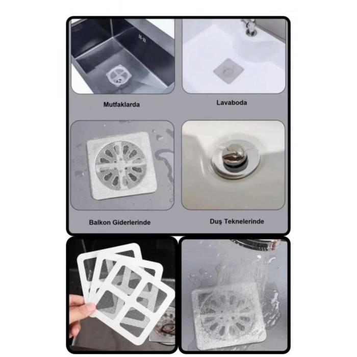 1 Adet Lavabo Gider Süzgeci Filtre Sticker Kendinden Yapışkanlı Saç ve Kir Tutucu Gider Koruyucu