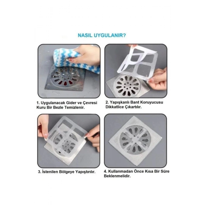 1 Adet Lavabo Gider Süzgeci Filtre Sticker Kendinden Yapışkanlı Saç ve Kir Tutucu Gider Koruyucu