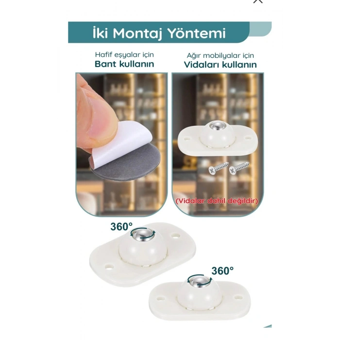 360° Dönebilen Eşya Tekerleği – Sessiz, Vidalı Montajlı Mini Teker (4’lü Set)