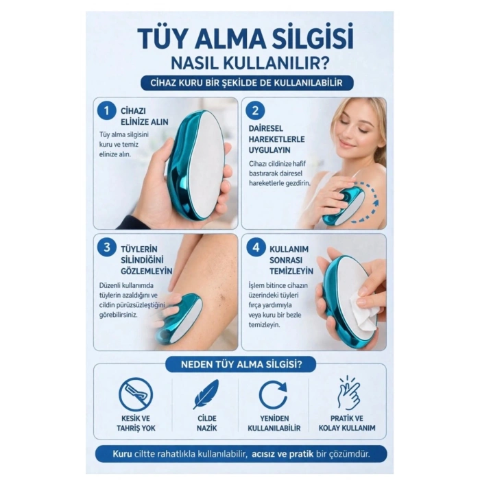 Epilasyon Taşı – Tüy Alma Taşı, Ağrısız & Tahrişsiz Tüy Temizleme Aparatı, Yeniden Kullanılabilir