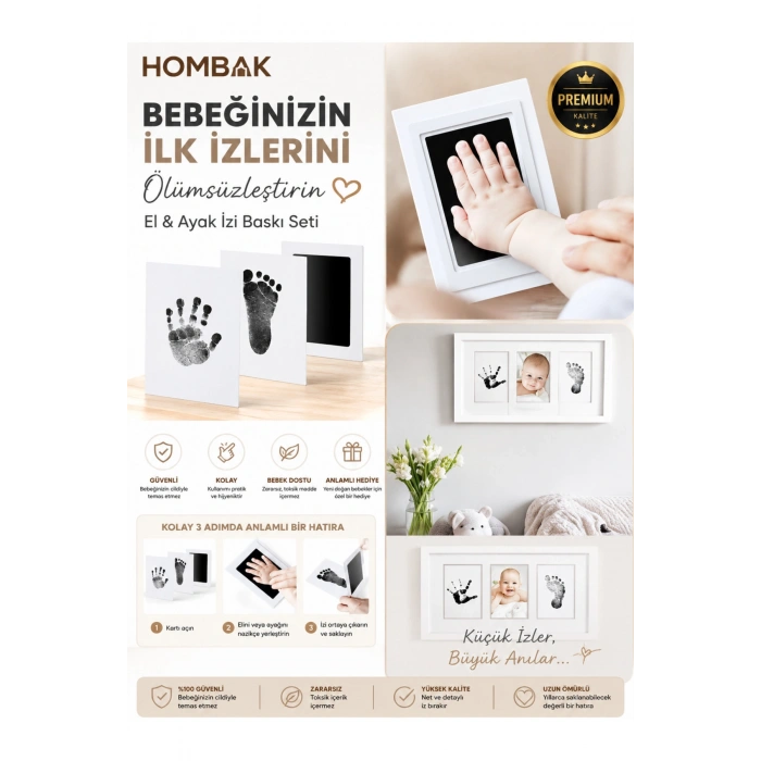 Toksik Olmayan Mürekkepsiz Baskı Kiti Yeni doğan ve 0-1 Yaş Uyumlu Bebek El Ayak Izi Seti