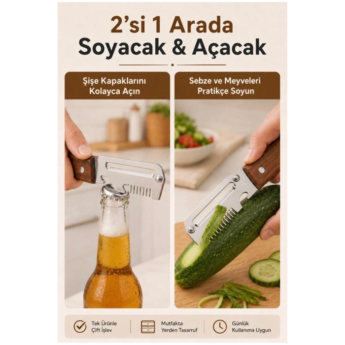 5 in 1 Çok Fonksiyonlu Paslanmaz Çelik Sebze Soyacağı | Rende, Dilimleyici, Meyve Soyucu, Şişe Açacağı, Mutfak Aparatı