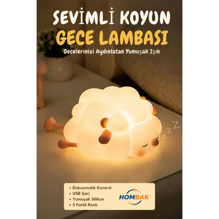 Sevimli Koyun Gece Lambası USB Şarjlı Dokunmatik Silikon LED Gece Lambası 30 Dakika Zamanlayıcılı 5 Renk Işıklı Çocuk Odası Lambası