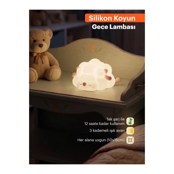 Sevimli Koyun Gece Lambası USB Şarjlı Dokunmatik Silikon LED Gece Lambası 30 Dakika Zamanlayıcılı 5 Renk Işıklı Çocuk Odası Lambası