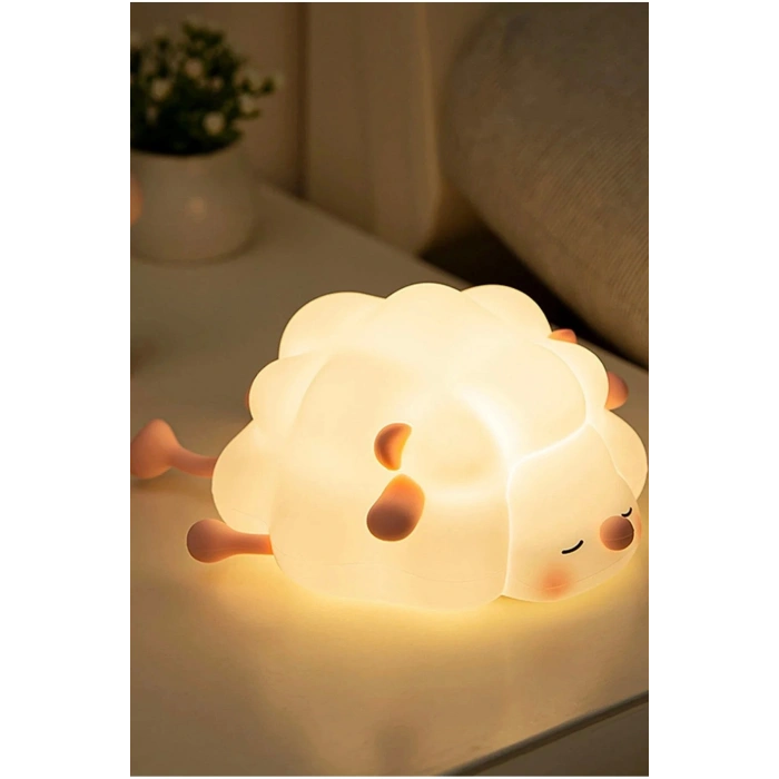 Sevimli Koyun Gece Lambası USB Şarjlı Dokunmatik Silikon LED Gece Lambası 30 Dakika Zamanlayıcılı 5 Renk Işıklı Çocuk Odası Lambası