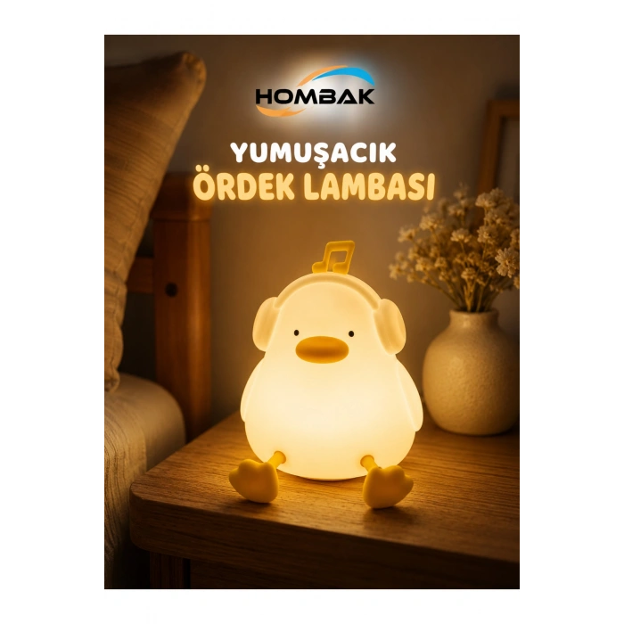 Sevimli Ördek Gece Lambası USB Şarjlı Dokunmatik Silikon LED Gece Lambası 7 Renk Değiştiren Zaman Ayarlı Çocuk ve Bebek Odası Lambası