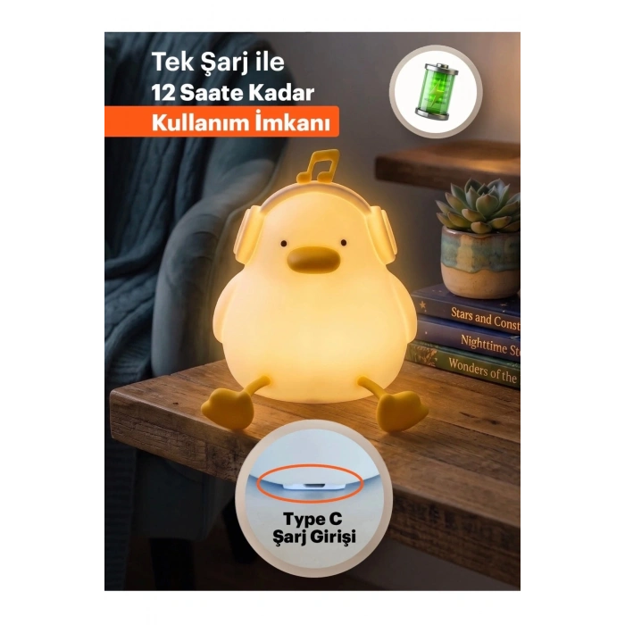 Sevimli Ördek Gece Lambası USB Şarjlı Dokunmatik Silikon LED Gece Lambası 7 Renk Değiştiren Zaman Ayarlı Çocuk ve Bebek Odası Lambası
