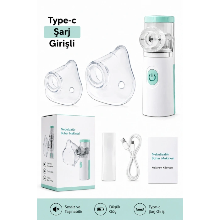 Taşınabilir Nebulizatör Mesh Buhar Makinesi Type-C Şarjlı Hava Makinesi Başlık Hediyeli