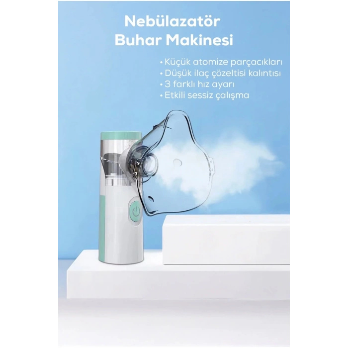 Taşınabilir Nebulizatör Mesh Buhar Makinesi Type-C Şarjlı Hava Makinesi Başlık Hediyeli
