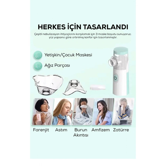 Taşınabilir Nebulizatör Mesh Buhar Makinesi Type-C Şarjlı Hava Makinesi Başlık Hediyeli