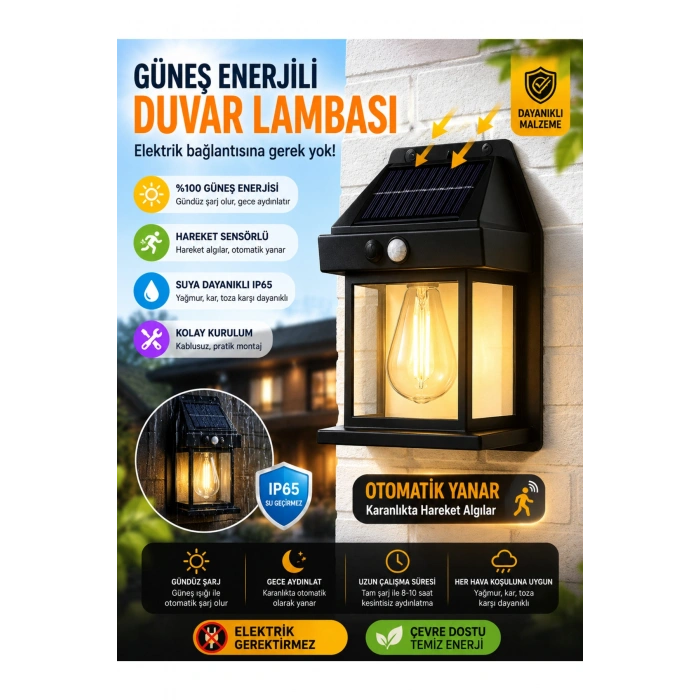 Solar Güneş Enerjili Duvar Lambası Beyaz Işık Hareket Sensörlü Bahçe Garaj Ev Aydınlatma