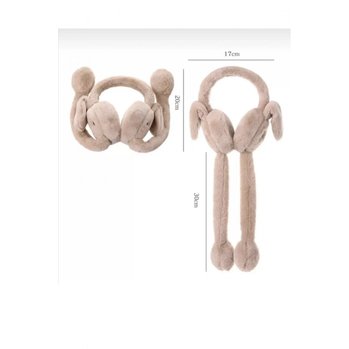Peluş Tavşan Kulaklıklı Hareketli Yumuşak Kulaklık Ekru açık kahve