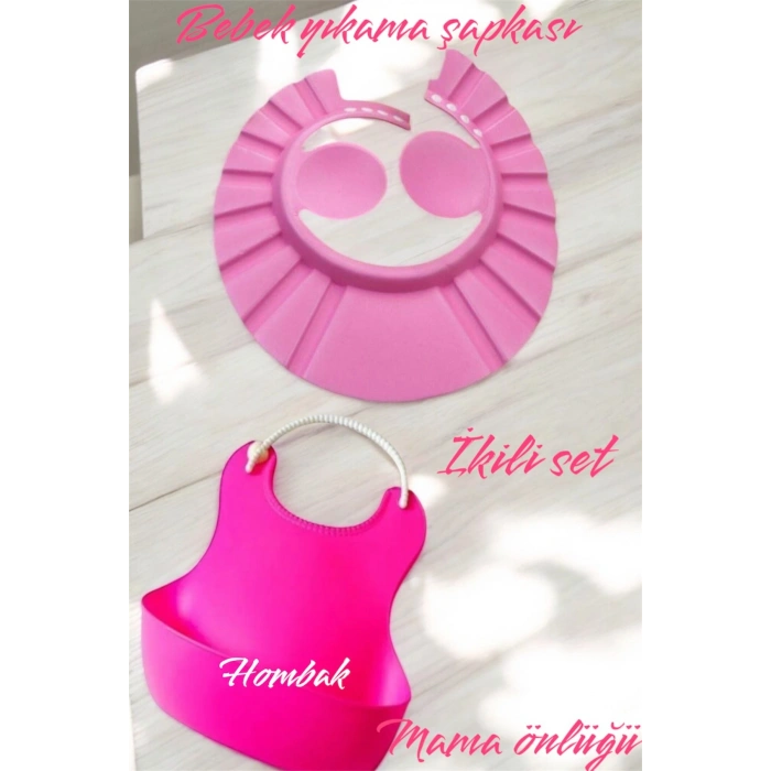Özel İkili Set Bebek Yıkama Şapkası ve Bebek Mama Önlüğü