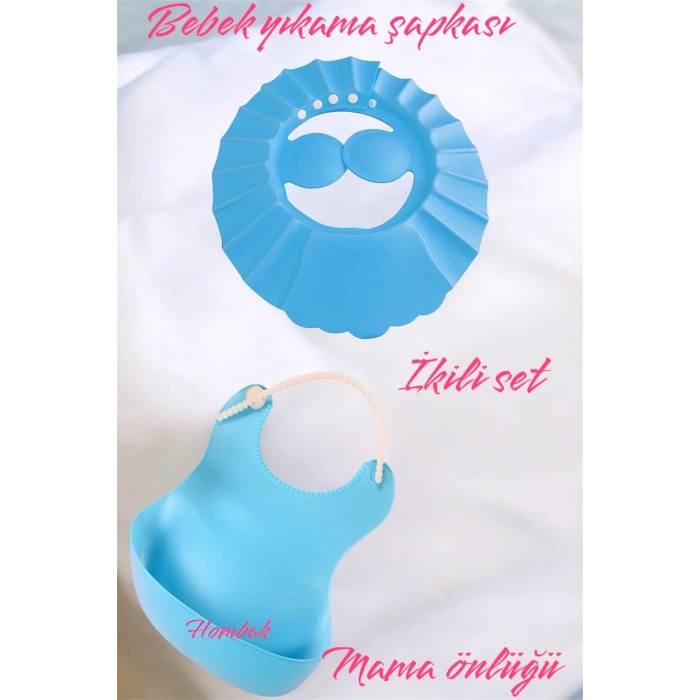 Özel İkili Set Bebek Yıkama Şapkası ve Bebek Mama Önlüğü