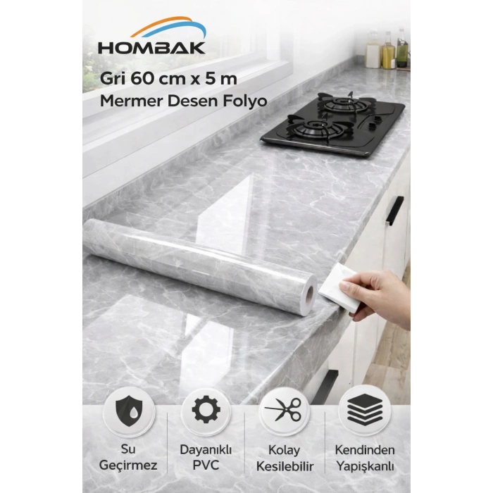 Kendinden Yapışkanlı Mermer Desenli Mutfak Banyo Tezgah Duvar Ve Masa Kaplama (60cmx5m)