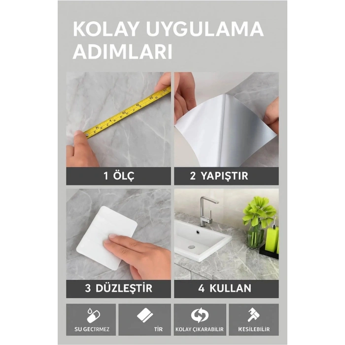 Kendinden Yapışkanlı Mermer Desenli Mutfak Banyo Tezgah Duvar Ve Masa Kaplama (60cmx5m)