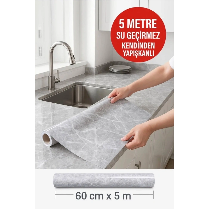 Kendinden Yapışkanlı Mermer Desenli Mutfak Banyo Tezgah Duvar Ve Masa Kaplama (60cmx5m)