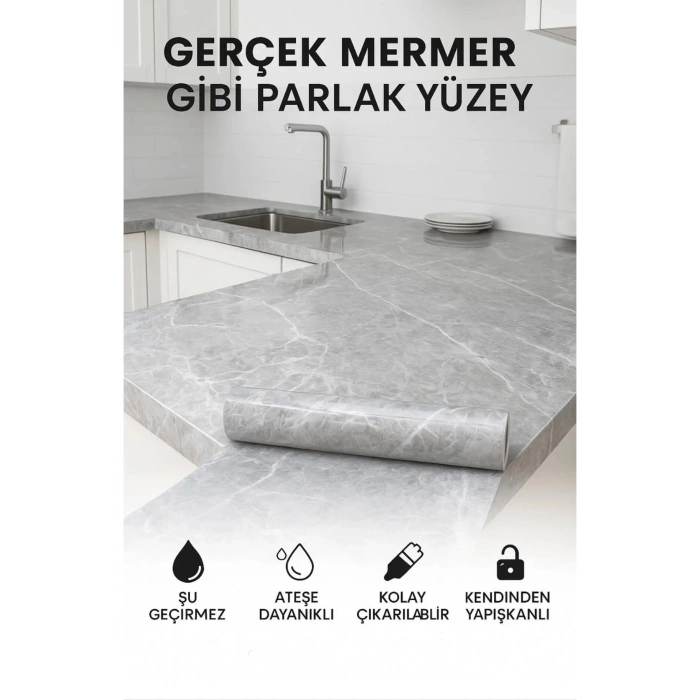 Kendinden Yapışkanlı Mermer Desenli Mutfak Banyo Tezgah Duvar Ve Masa Kaplama (60cmx5m)