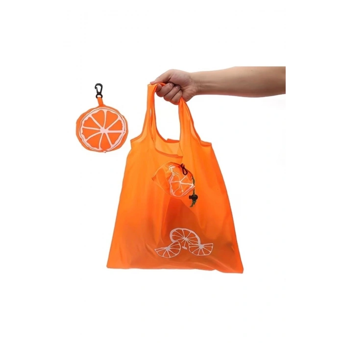 Katlanabilir Alışveriş Plaj Çantası 38x58 cm – Taşınabilir Portakal Kese Tasarımlı, Yıkanabilir, Çevre Dostu Bez Market Çantası