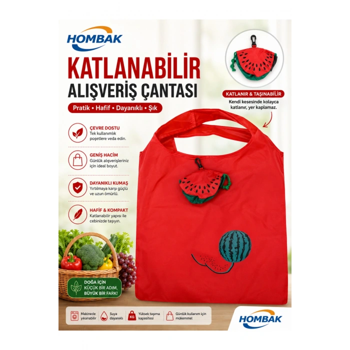 Katlanabilir Alışveriş Plaj Çantası 38x58 cm – Taşınabilir Portakal Kese Tasarımlı, Yıkanabilir, Çevre Dostu Bez Market Çantası