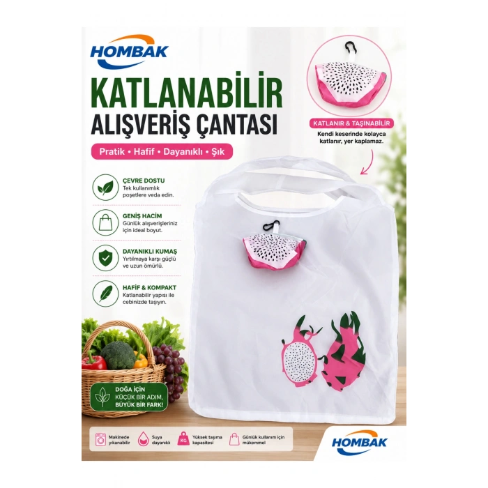 Katlanabilir Alışveriş Plaj Çantası 38x58 cm – Taşınabilir Portakal Kese Tasarımlı, Yıkanabilir, Çevre Dostu Bez Market Çantası