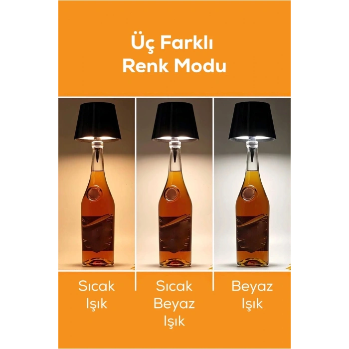 Dokunmatik Şarjlı Şişe Lambası 3 Renk Işık Ayarlı Kablosuz Gece Lambası Masa Lambası Ev Ofis Restoran Kafe