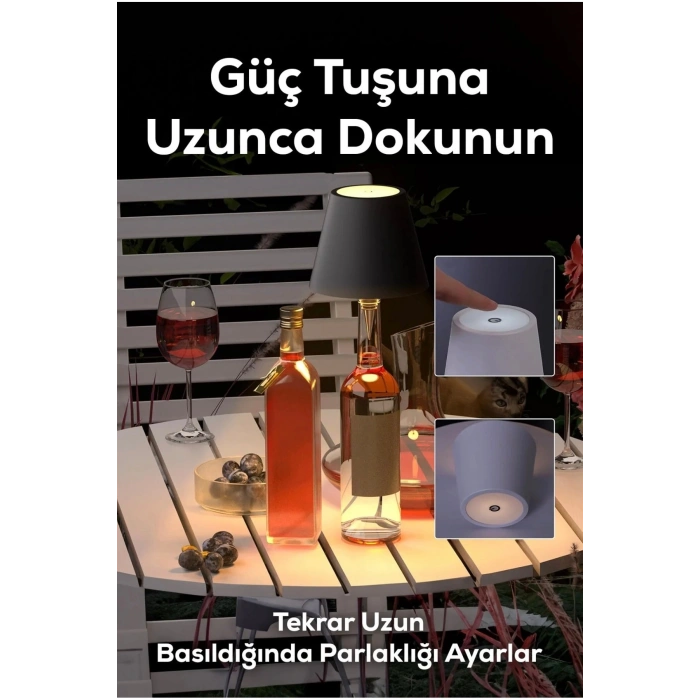 Dokunmatik Şarjlı Şişe Lambası 3 Renk Işık Ayarlı Kablosuz Gece Lambası Masa Lambası Ev Ofis Restoran Kafe