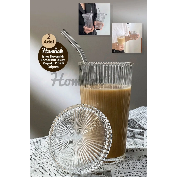 2 Adet 400 ml Kapaklı Pipetli Origami Stil Bardak | Kahve Ve Sunum