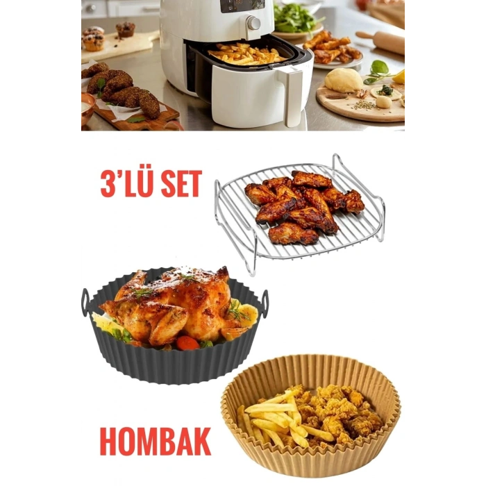 Airfryer Izgara Teli Pişirme Silikon Kab Pişirme Kağıdı Fritöz Paslanmaz Izgara Teli