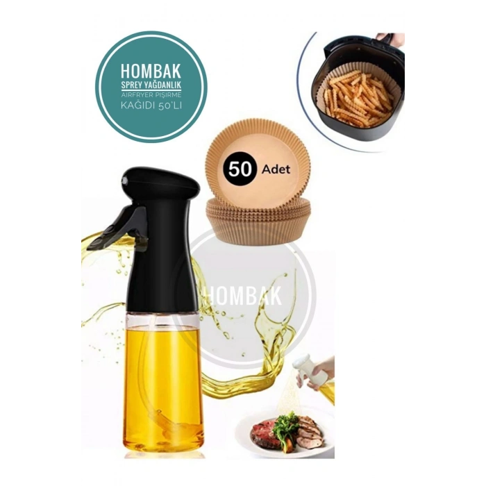 2 ‘li Set Airfryer Pişirme Kağıdı 50 Adet + 230 Ml Pratik Püskürtmeli Sprey Cam Şişe 2’li Set