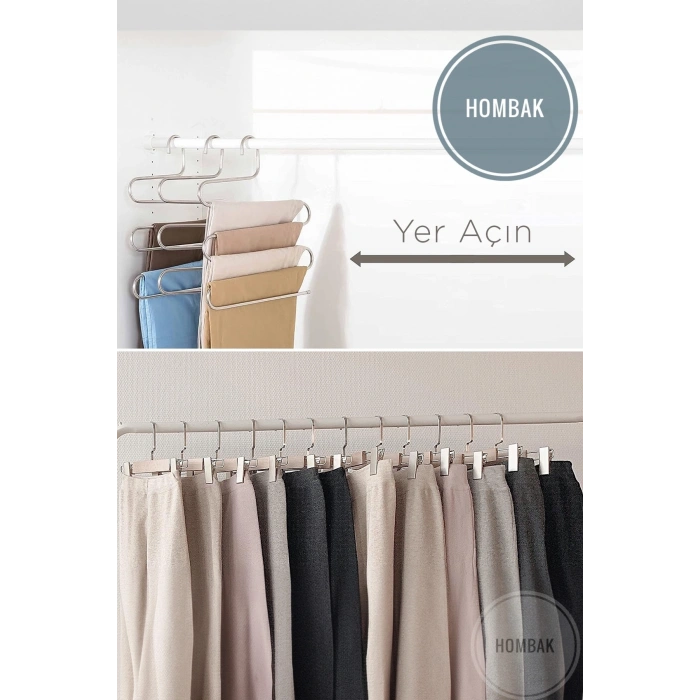 15’li Dekoratif Metal Dolap Içi Krom Askı Pantolon Askısı Çoklu Askılık Hmbk592