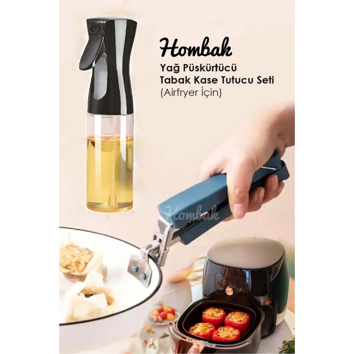 Airfryer Için 2li Set 200 ml Yağ Püskürtücü Tabak Kase Tutucu Set