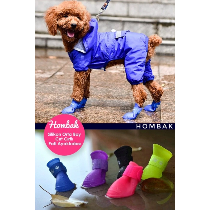 Orta Boy Silikon Su Geçirmez Kedi Köpek Ayakkabısı Cırt Cırtlı Pati Model