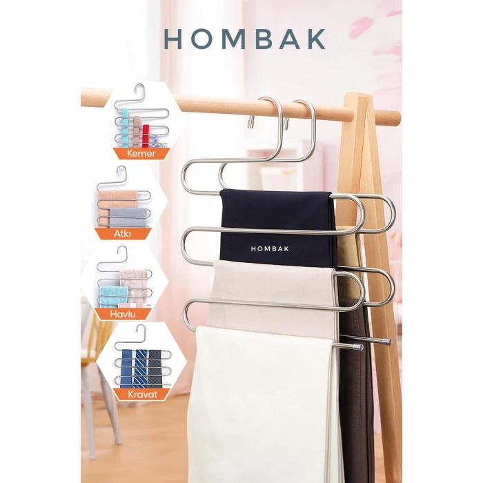 4 Adet Dekoratif Metal Dolap Içi Krom Askı Pantolon Askısı Çoklu Askılık Hmbk592