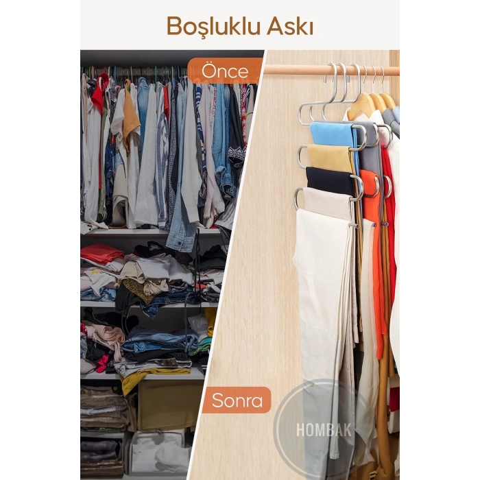 2 Li Set Dekoratif Metal Dolap Içi Krom Pantalon Askısı 2 Adet Askı