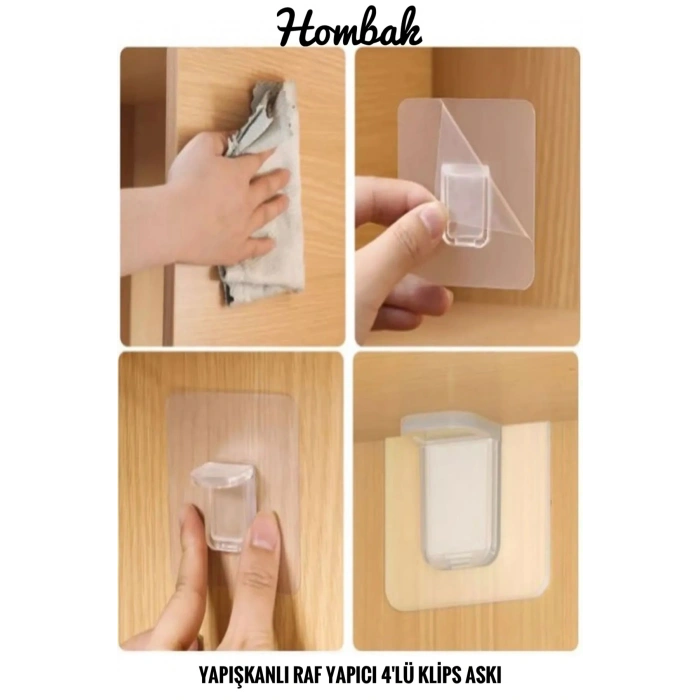 Yapışkanlı Raf Yapıcı 4lü Klips Askı