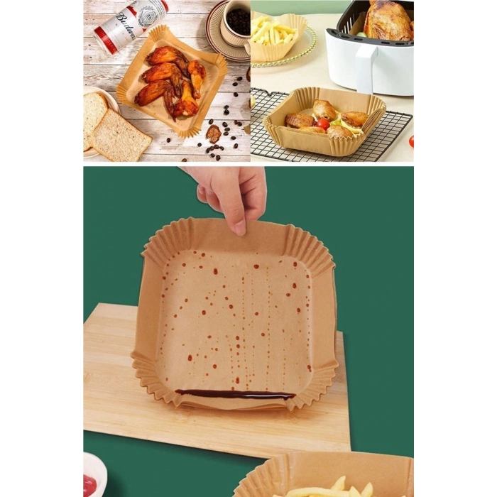 100 Adet Airfryer Pişirme Kağıdı Kare Tabak Model Yağlı Kağıt
