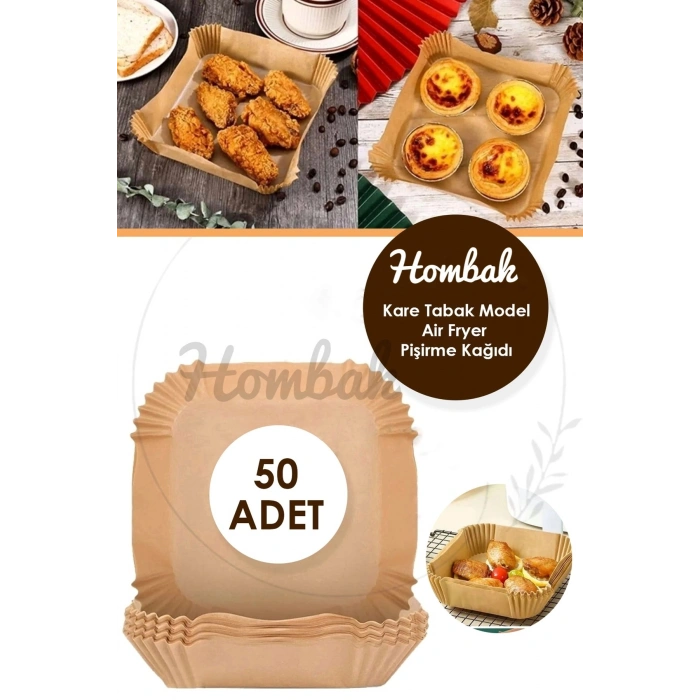 Xl / Xxl Airfryer Pişirme Kağıdı 50li Yağlı Kağıt Kraft Kare