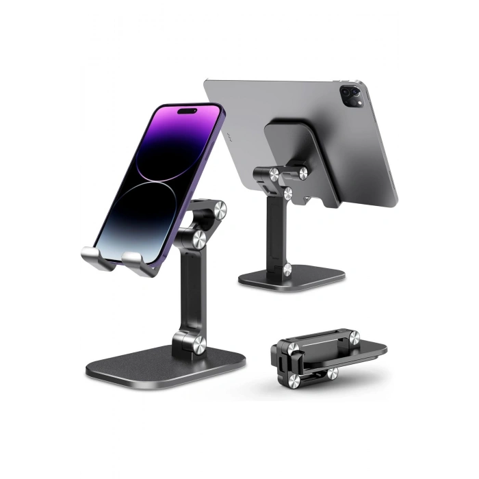 Kademeli Katlanabilir Masaüstü Telefon Tablet Standı Siyah Telefon Tutucu