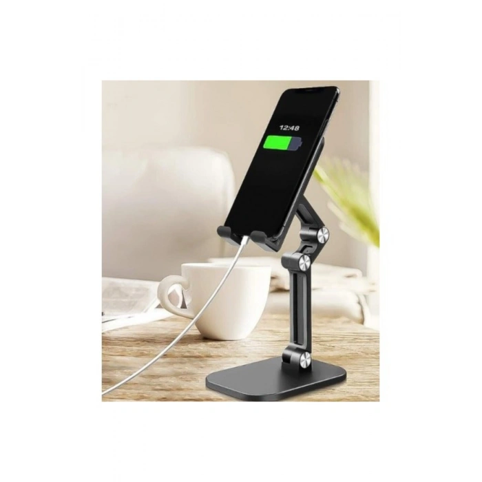 Kademeli Katlanabilir Masaüstü Telefon Tablet Standı Siyah Telefon Tutucu