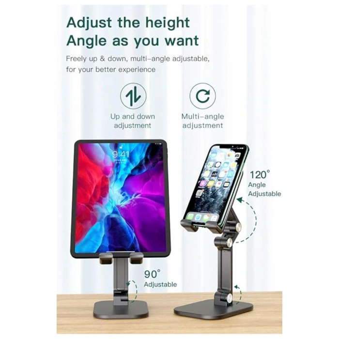 Kademeli Katlanabilir Masaüstü Telefon Tablet Standı Siyah Telefon Tutucu