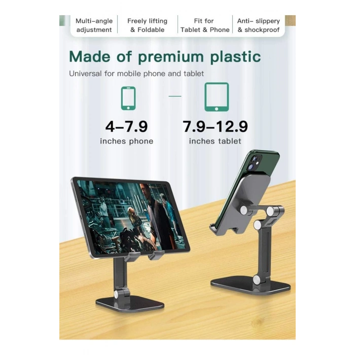 Kademeli Katlanabilir Masaüstü Telefon Tablet Standı Siyah Telefon Tutucu