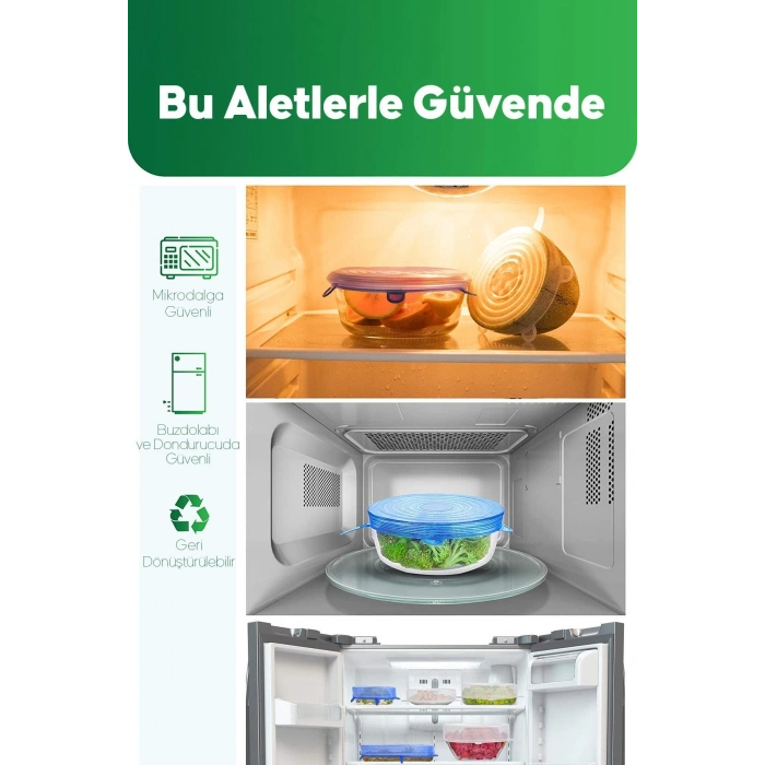 Tazeliği Koruyan 12 Adet Silikon Strech Kapak Buzdolabı Tava Tencere Saklama Kabı