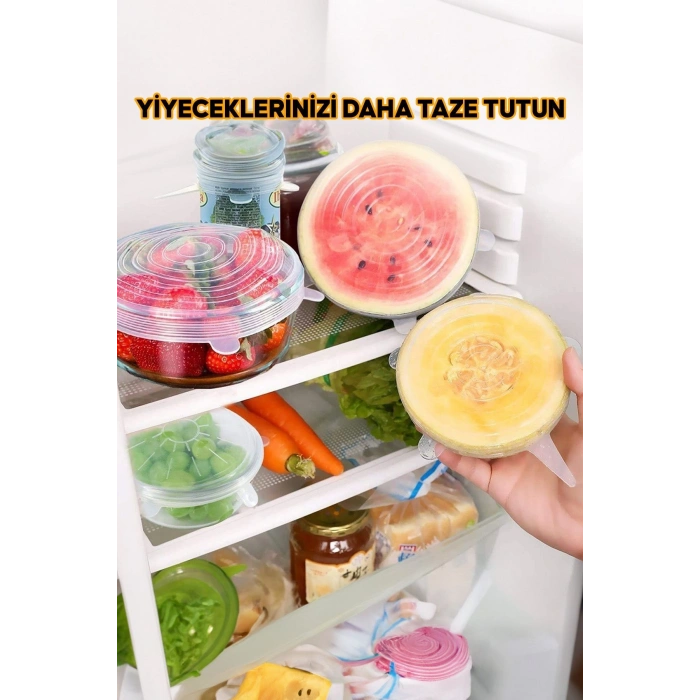 Tazeliği Koruyan 12 Adet Silikon Strech Kapak Buzdolabı Tava Tencere Saklama Kabı