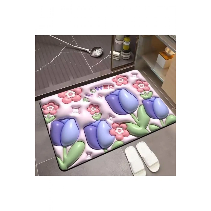 3D Boyutlu Su Emici Kaymaz Taban Desenli Banyo Paspası Banyo Matı Sihirli Paspas