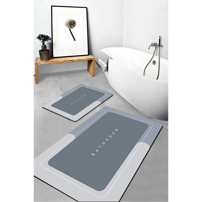 Gri Sihirli Su Emici Banyo Paspası Kaymaz Tabanlı Abdest Paspası 3,5 Mm 40x60
